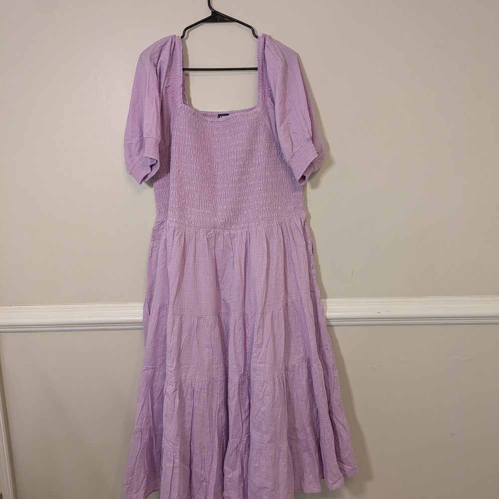 Lands' End Lavender Smocked Dress 100% Cotton With Pockets